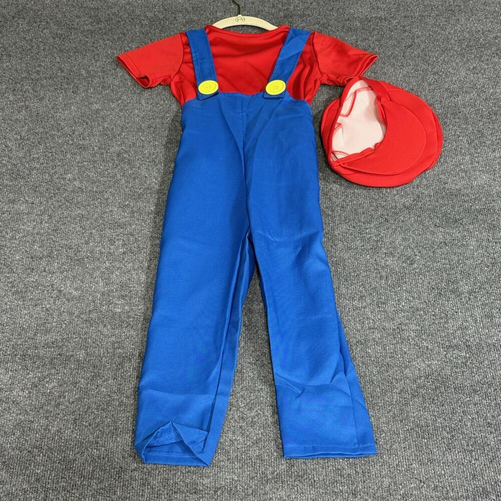 Karnival Plumber Boy Costume Kids Medium Red Blue Shirt Overalls Hat Mario
